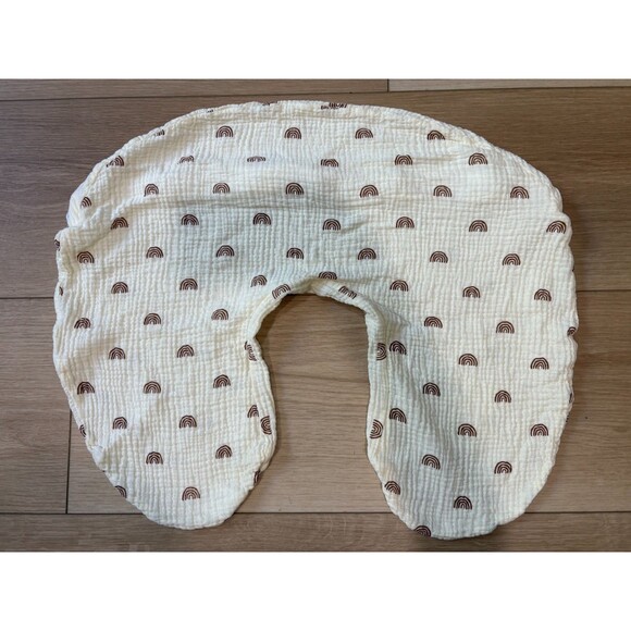 Boppy Nursing Pillow Cover Cream Brown Rainbow Print Double Gauze Zipper - Picture 1 of 5